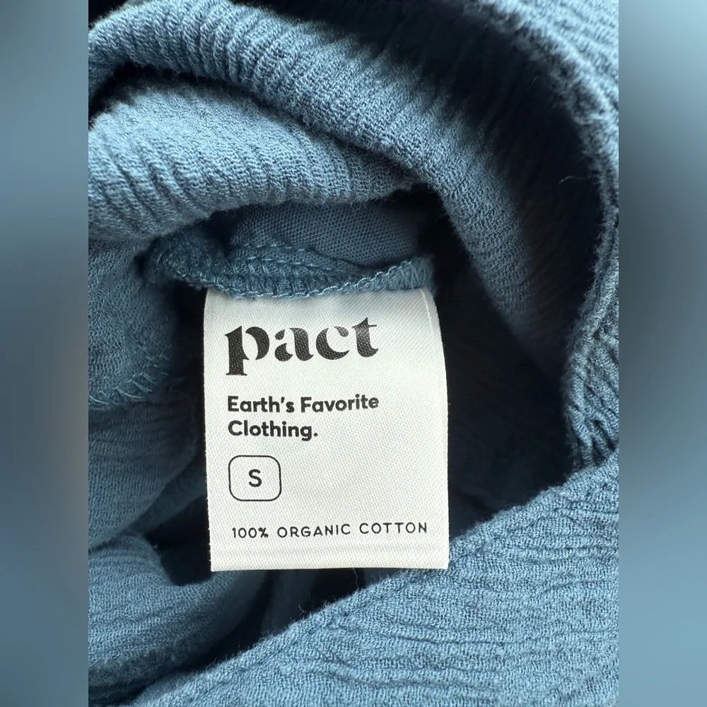 Pact Organic Cotton Jumpsuit Sz S Blue Boho Beachy Farmers Market Pockets - Picture 9 of 10